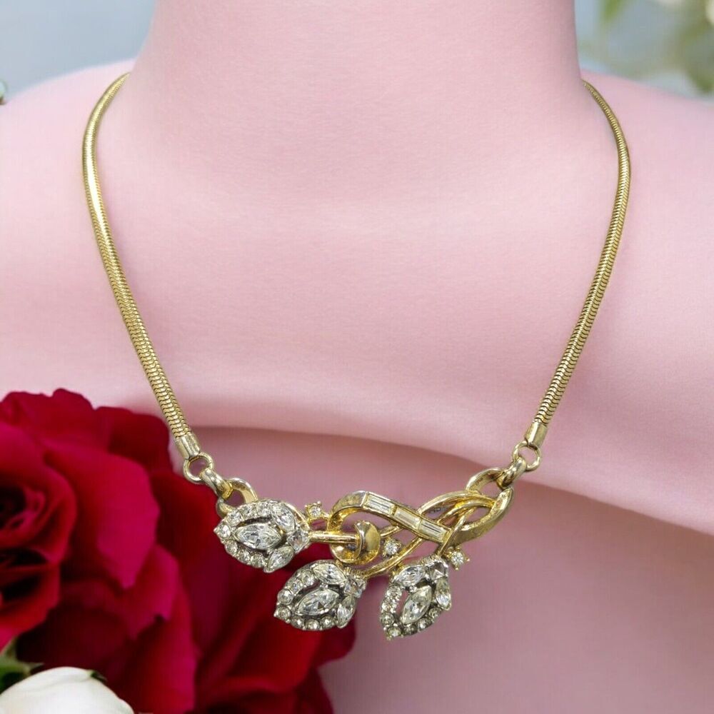 Trifari Alfred Philippe Flirtation Rhinestone Necklace Pat Pend pre 1955 mark